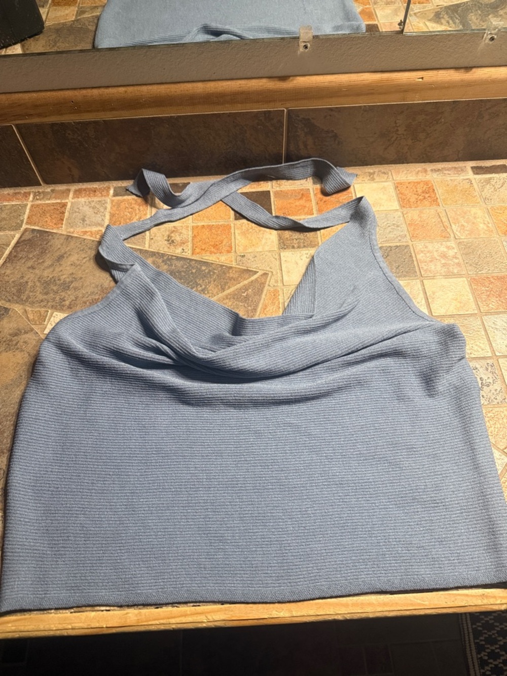 wild fable Light Blue Ribbed Halter Top with Cowl Neck